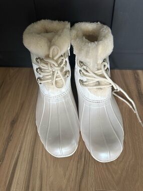 Sperry Youth Girls Alpine Saltwater Pearlized Ivory Duck Boots STK166415 Sz 6M